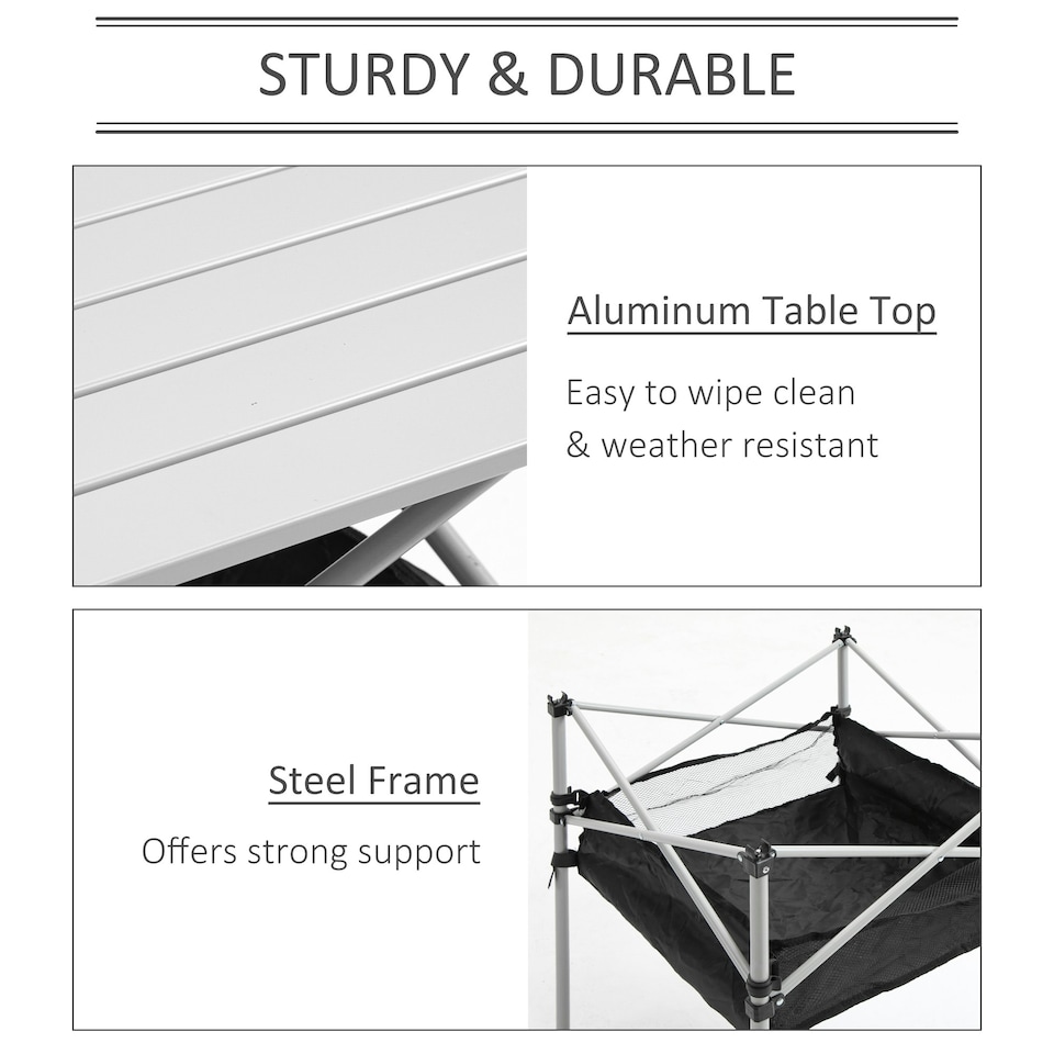 image 1 of Outsunny Aluminum Camping Table Folding Table Picnic Table w/ Mesh Bag, Silver