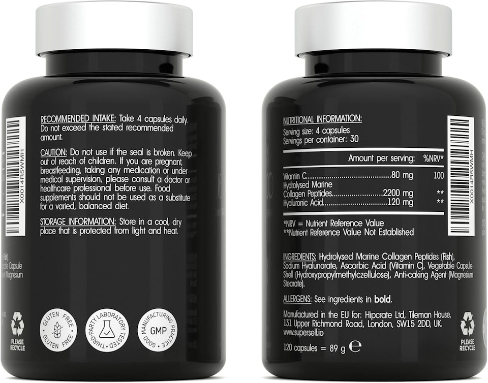 image 1 of SuperSelf Marine Collagen with Hyaluronic Acid & Vitamin C 2200mg 120 Capsules