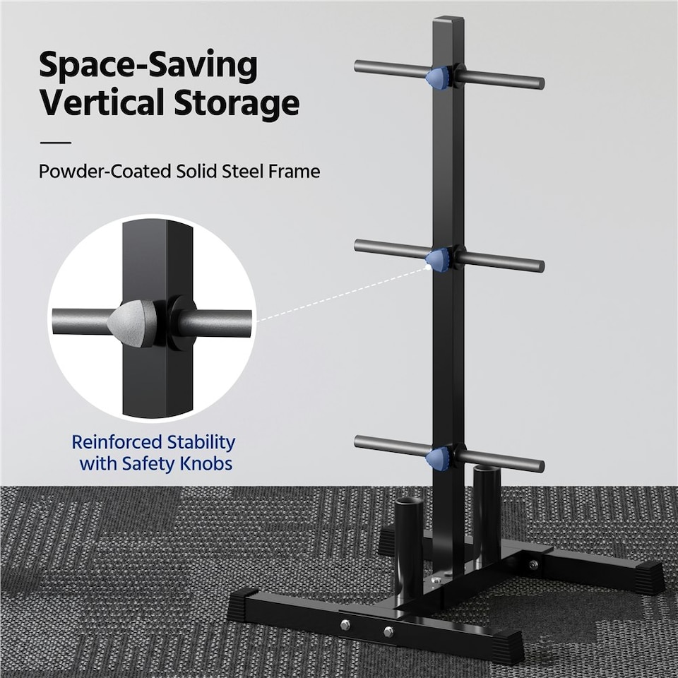 image 1 of Yaheetech Weight Plate Storage with 2 Barbell Bar Holders Black