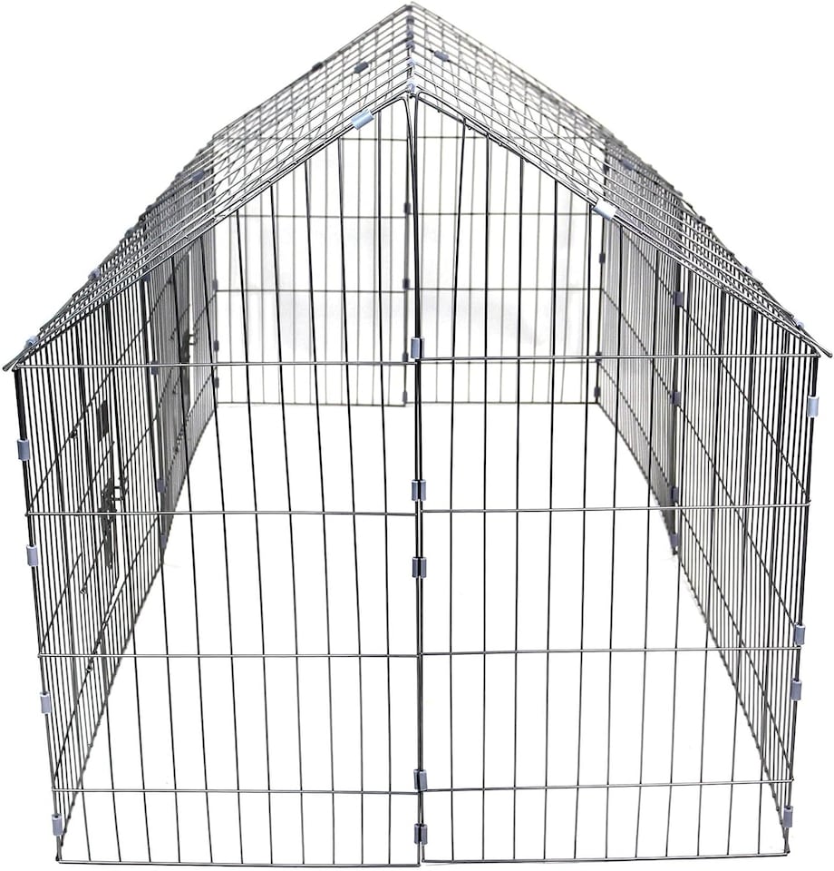 image 1 of Actiaspet - Grey Metal Pet Run with Gabled Roof and Sunshade | 180 x 75 x 75cm