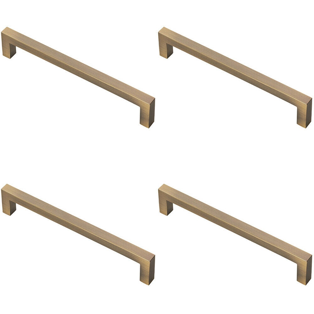 Loops 4x Square Block Pull Handle 170 x 10mm 160mm Fixing Centres Antique Brass in Metallics