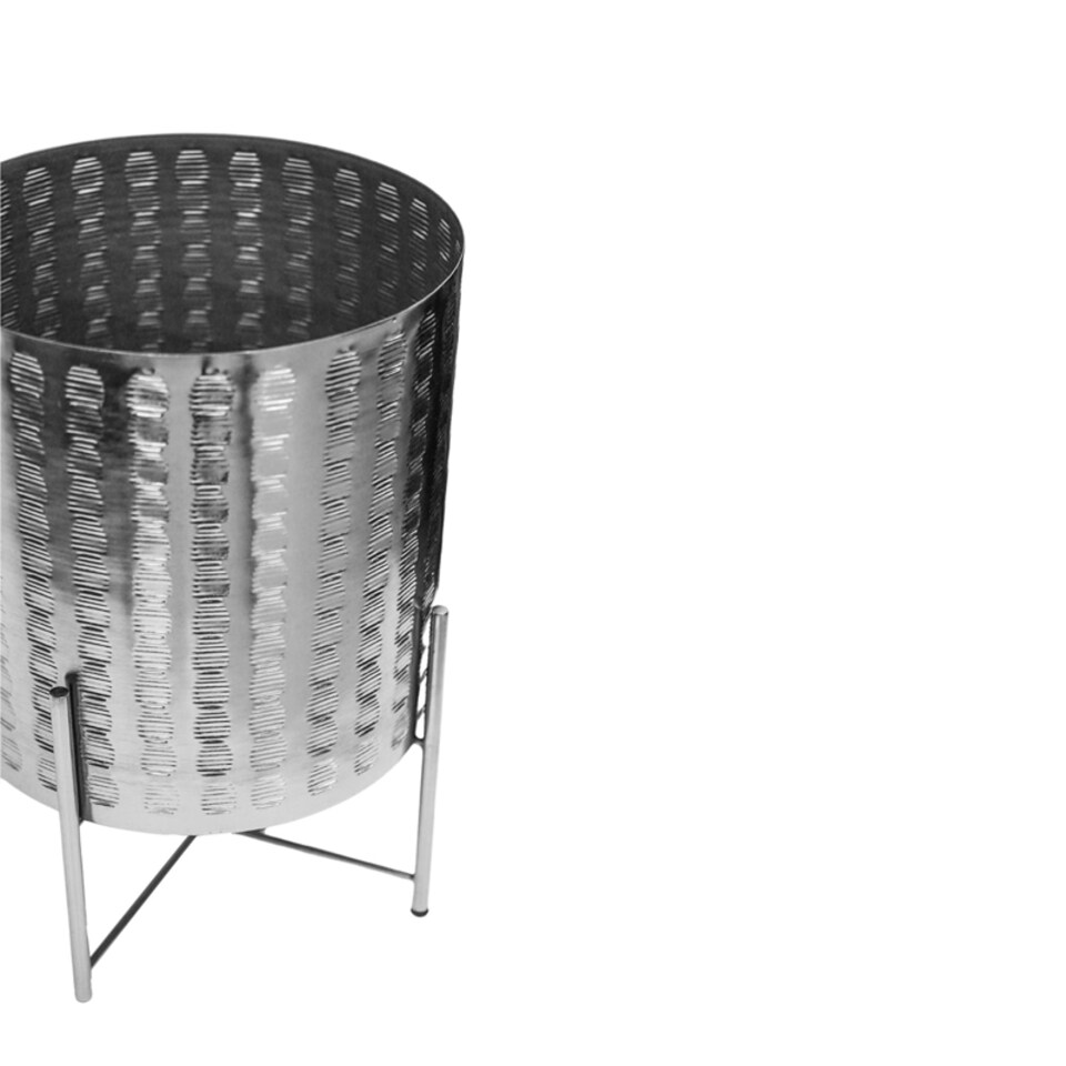image 1 of Zendaya Embossed Metal Planter with Stand - Mild Steel - L27 x W27 x H40 cm - Silver | Silver