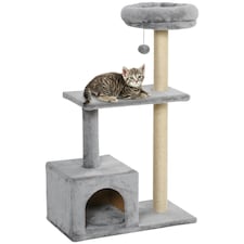 PawHut Cat Tree Tower Indoor with Condo Sisal Scratch Post, 96cm Tall, Grey