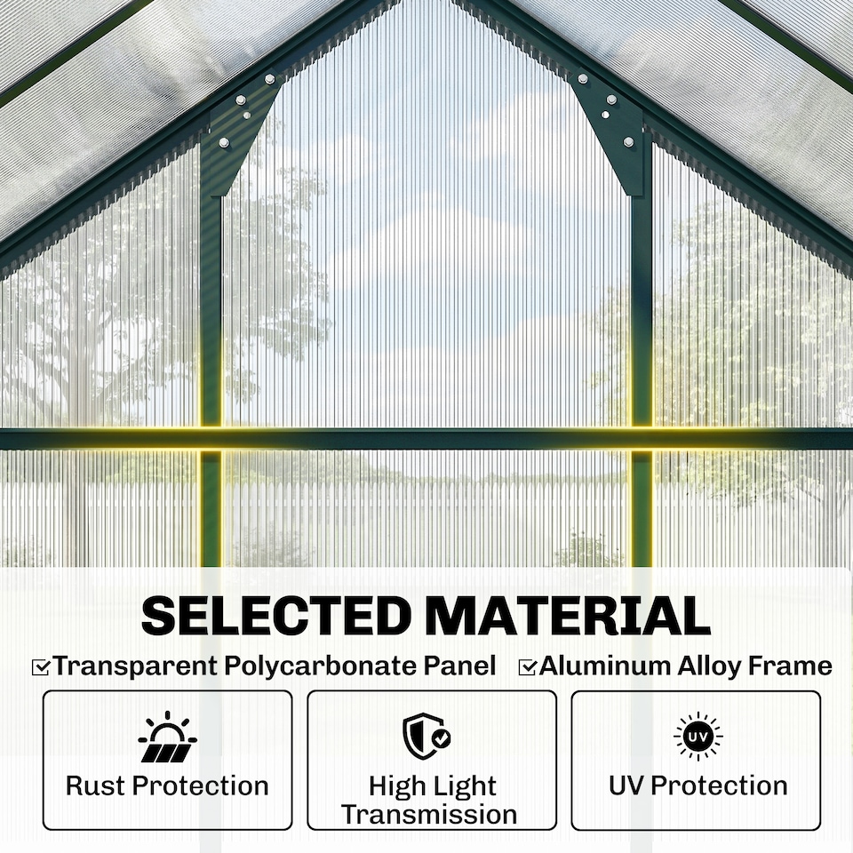 image 1 of Outsunny 6x8ft Walk-In Polycarbonate Greenhouse Plant Grow Galvanized Aluminium | Green | Dark Green | 190x252x201cm