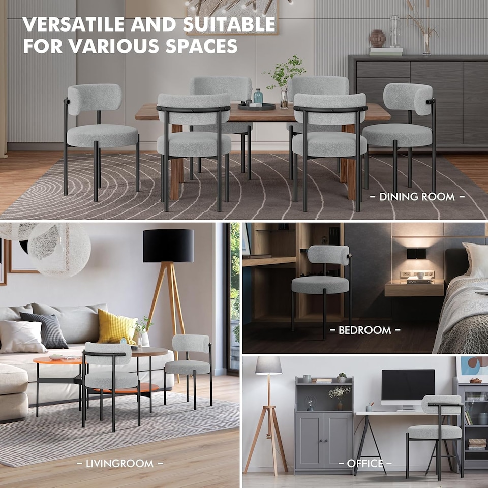 image 1 of Dining Chairs Set Teddy Fabric for Kitchen Bedroom Living Room Study Cafe Chairs
