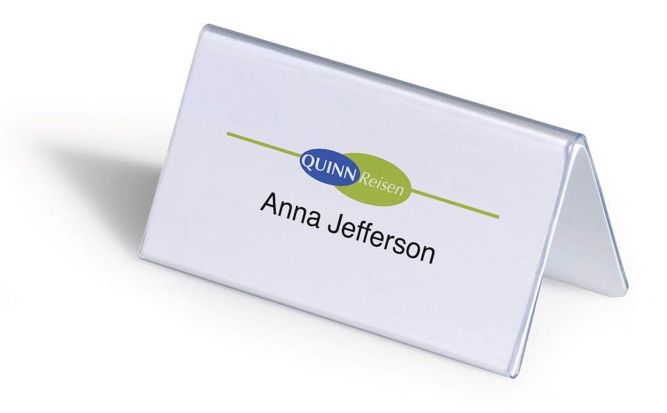 image 1 of Durable Clear Plastic Table Place Name Holders and Inserts | 25 Pack | 52x100mm