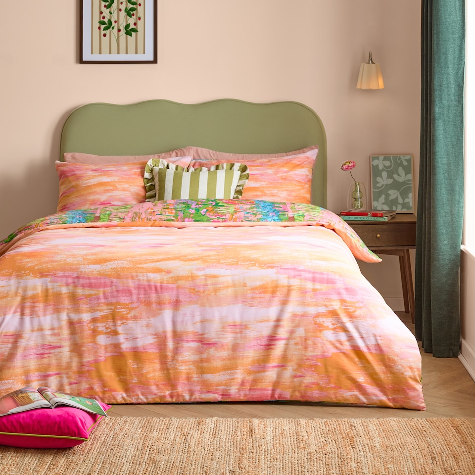 image 1 of Furn Meadow Escape Reversible Duvet Cover Set | Green | Green/Pink | Super King