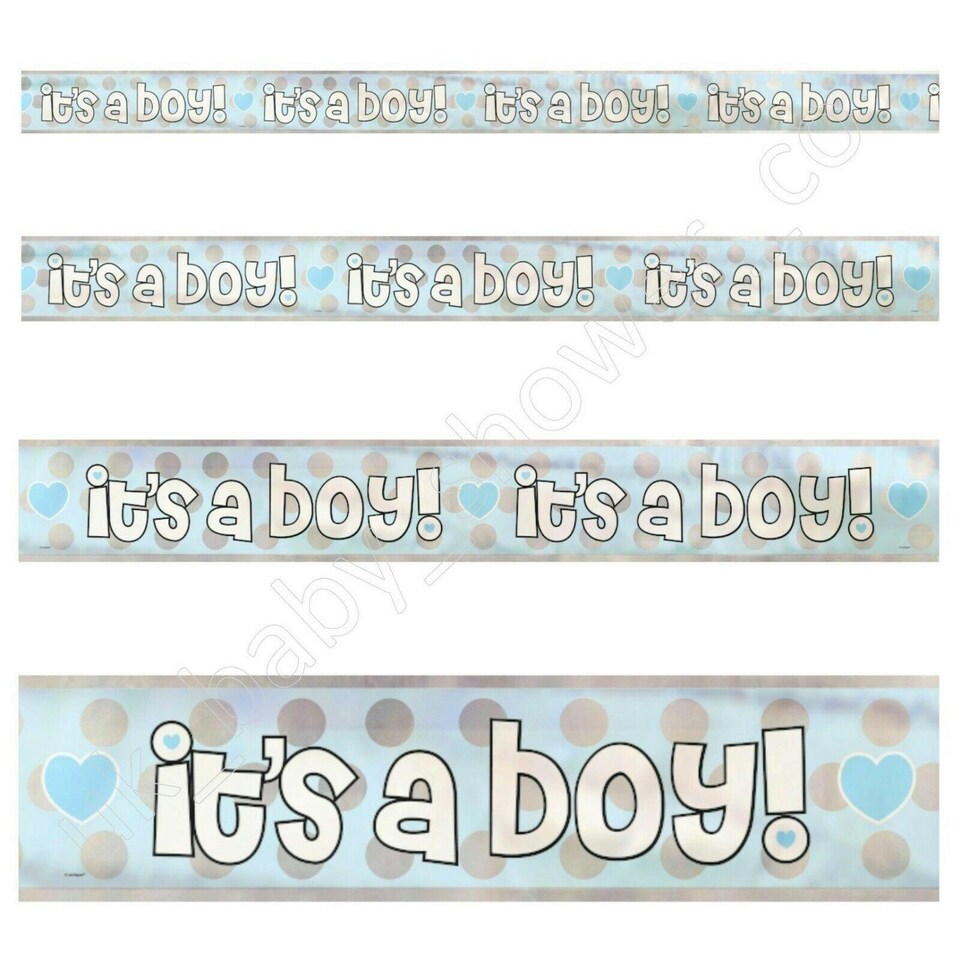 Unique Party Its A Boy Foil Baby Shower Banner - Blue/Grey/White - 12ft