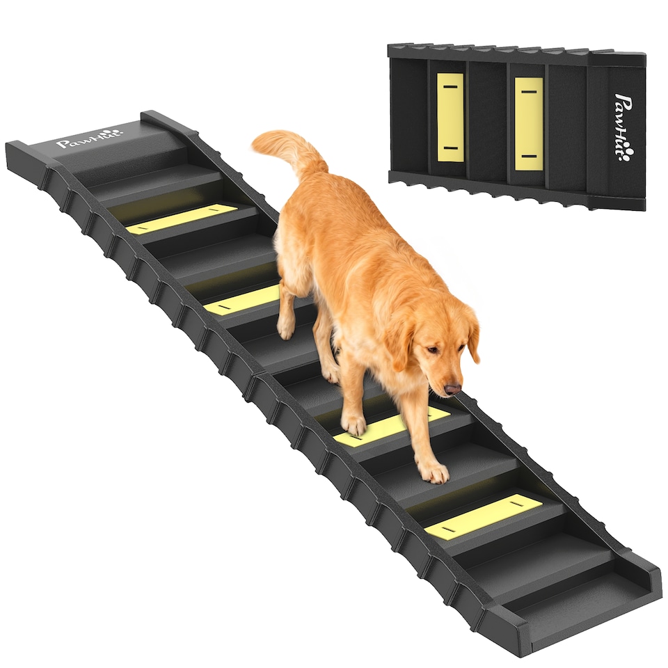 image 1 of PawHut Foldable Dog Ramp for Car, Non-Slip Dog Stairs for SUVs Truck, Black