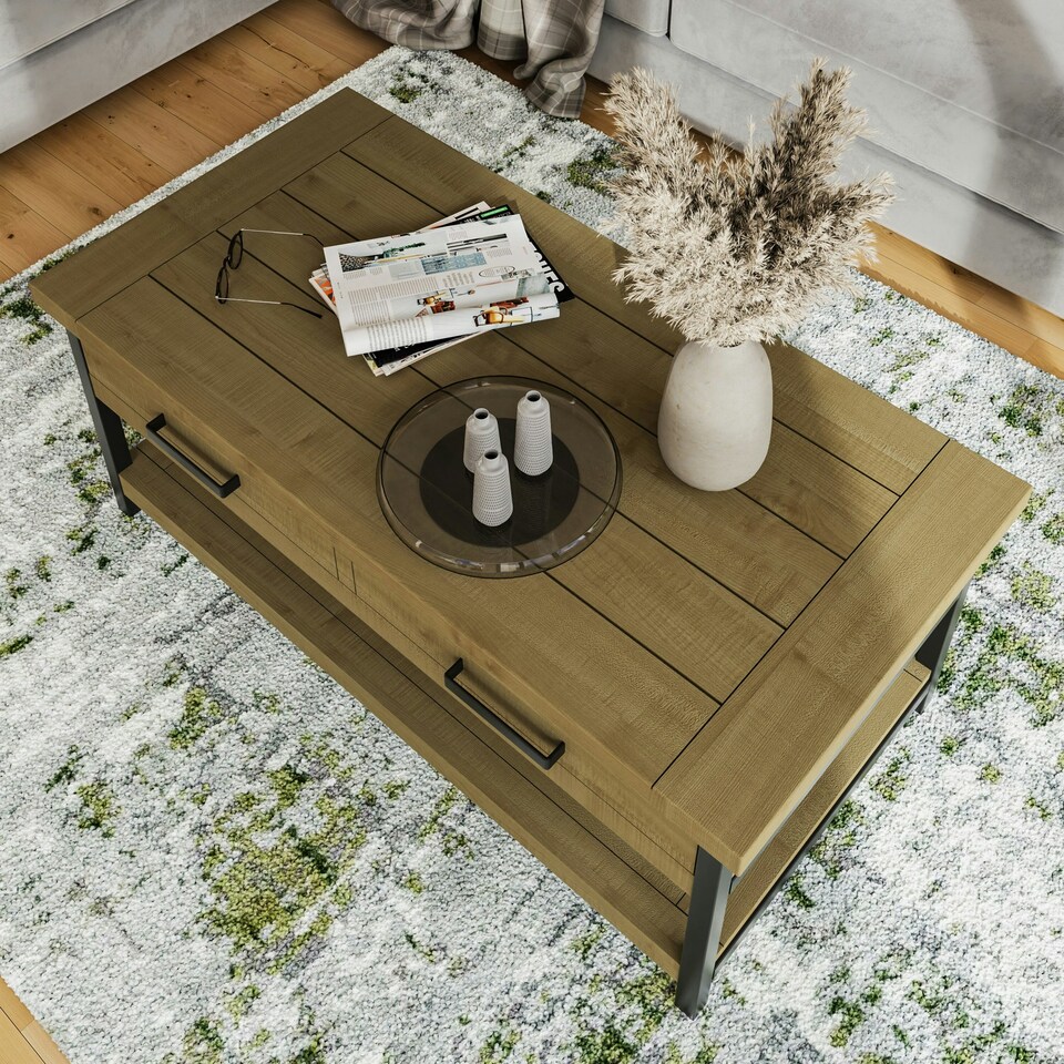 image 1 of Lowry 2 Drawer Coffee Table Driftwood Lacquered Solid Reclaimed Pine Brown