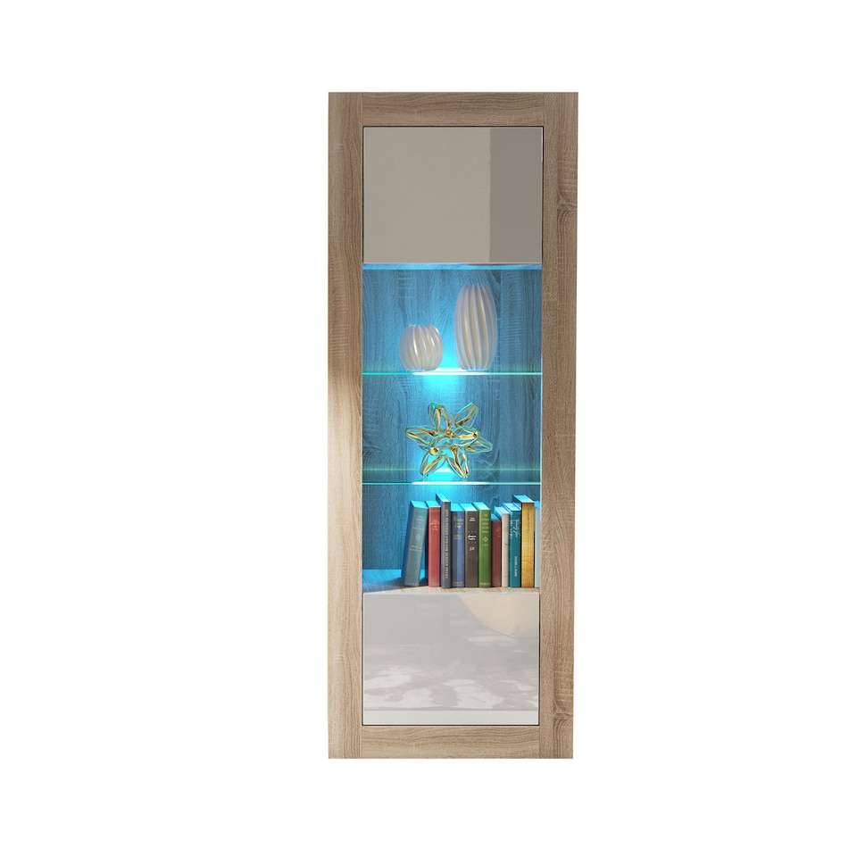 image 1 of Display Cabinet Bookcase Sideboard Storage Cabinet Cupboard Oak White High Gloss LED 170cm