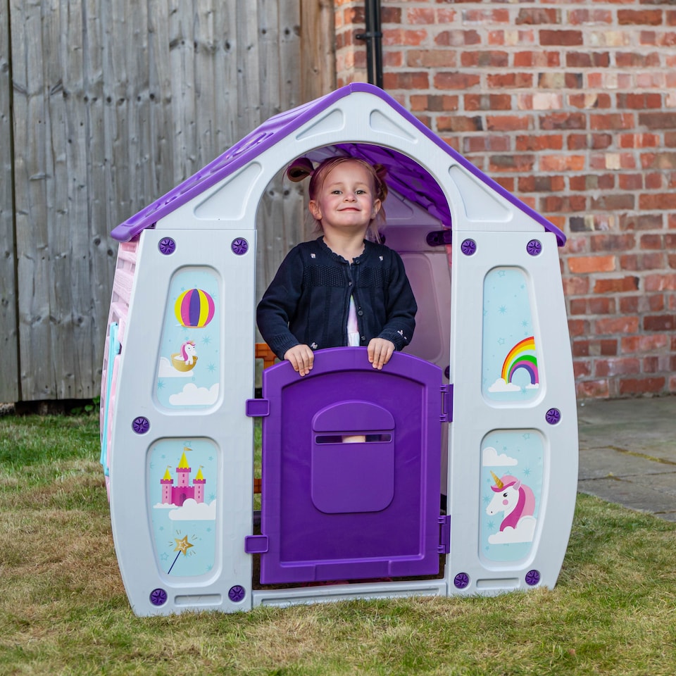 image 1 of 1.09m Purple Kids Indoor Outdoor Plastic Wendy House Unicorn Magical Playhouse