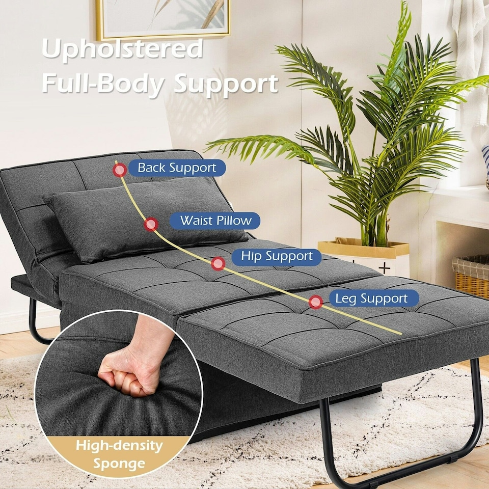 image 1 of COSTWAY 4-in-1 Convertible Sofa Bed Folding Couch Lounger Grey