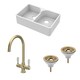 image 1 of Fireclay Kitchen Bundle - Double Bowl Stepped Weir Butler Sink, Wastes & Mono Lever Tap, 795mm - Brushed Brass - Balterley