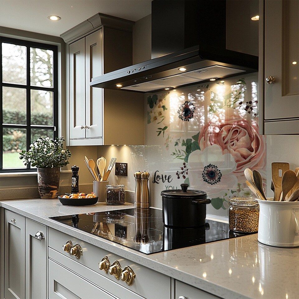 image 1 of Garden Flower Pink Peach Rose White Anemone Splash Back | White