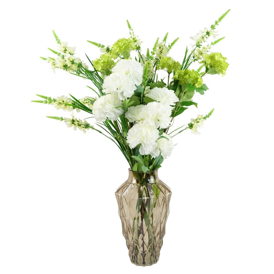 image 1 of 80cm White Artificial Carnation and Larkspur in Glass Vase