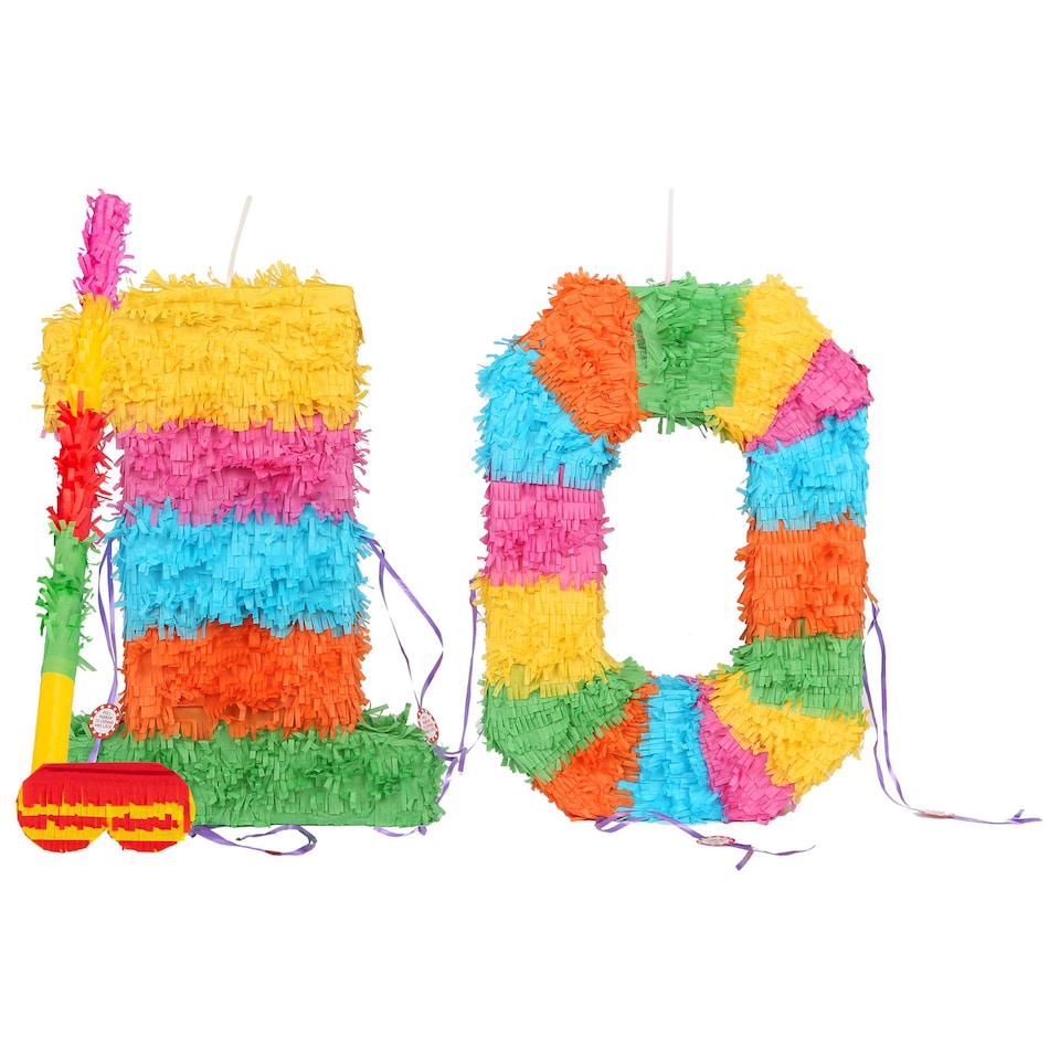 image 1 of Fax Potato Fax Potato Pinata Set with Stick & Blindfold - 10th Birthday / Anniversary - Rainbow