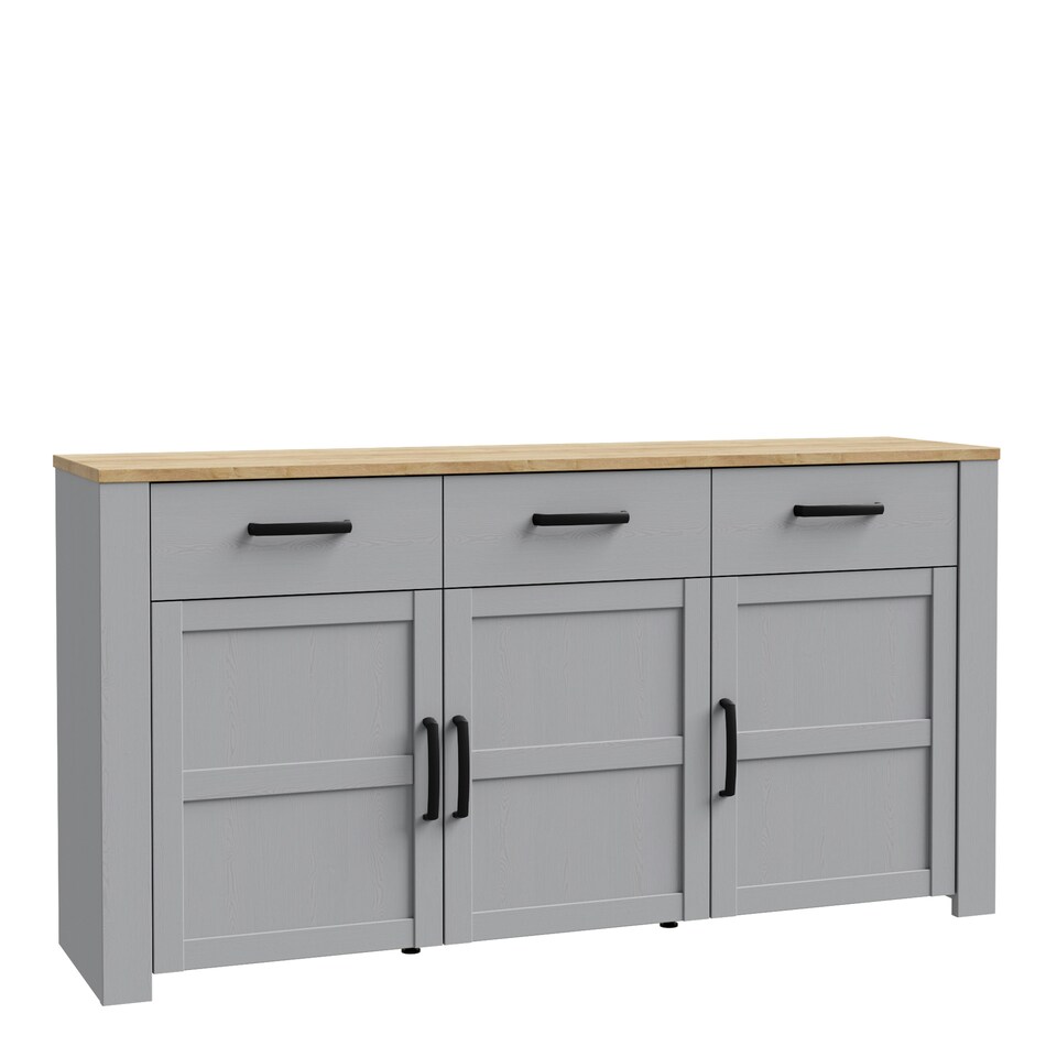 image 1 of Bohol 3 Door 3 Drawer Sideboard in Riviera Oak/Grey Oak