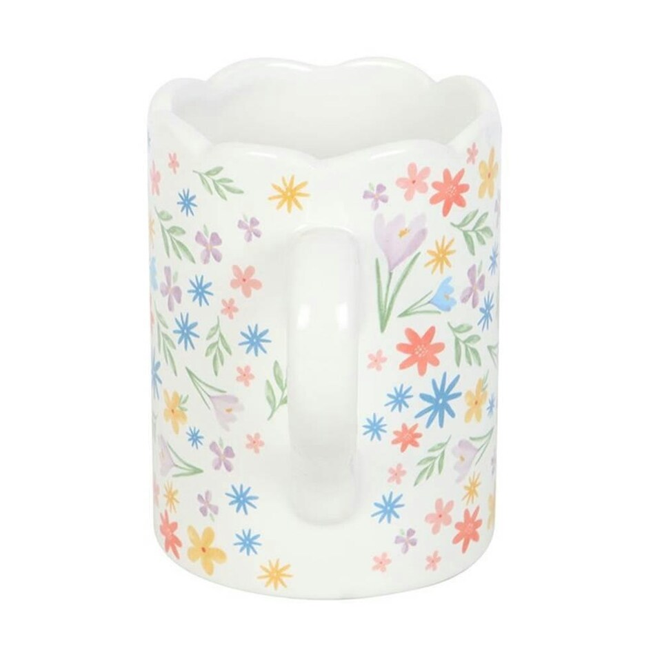 image 1 of Something Different Spring Floral Scalloped Mug - White - One Size | Multi | White | 1