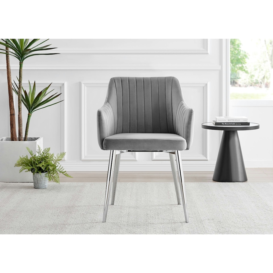 image 1 of Furniturebox 2x Calla Grey Velvet Dining Chairs with Silver Chrome Legs