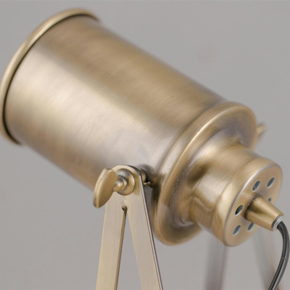 image 1 of First Choice Lighting Set of 2 Antique Brass Tripod Spotlight Style Table Lamp Bronze