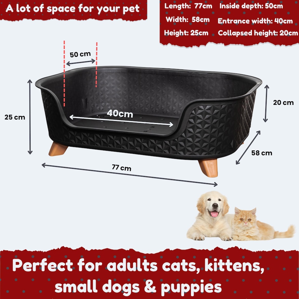 image 1 of 77cm x 58cm Black Plastic Raised Pet Basket with Legs