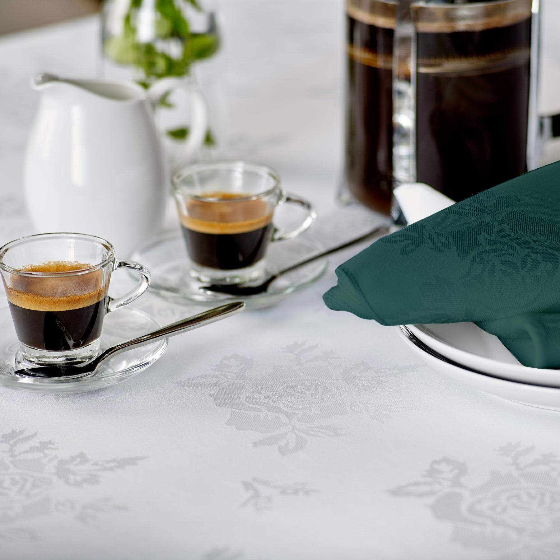 Vision Polyester Rose Design Coloured Napkin in Green | Size: 56 cm x 56 cm