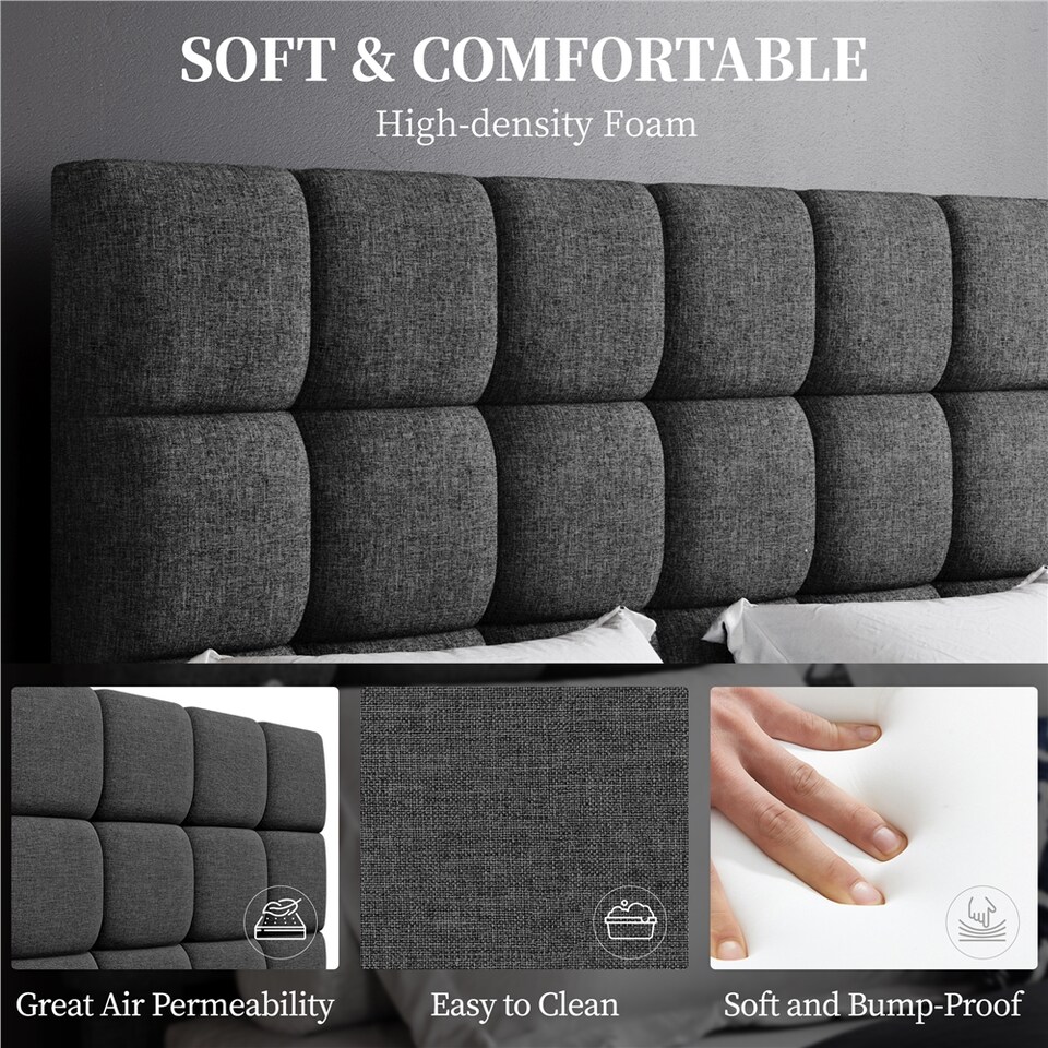 image 1 of Yaheetech 120 x 190 cm Small Double Upholstered Bed Frame-Dark Grey