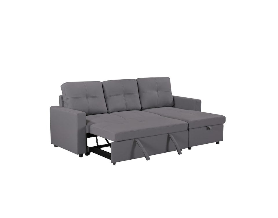 image 1 of Milano 3 Seater L Shape Pullout Sofa Bed with Deep Storage Compartment & Reversible Chaise | Grey | 1