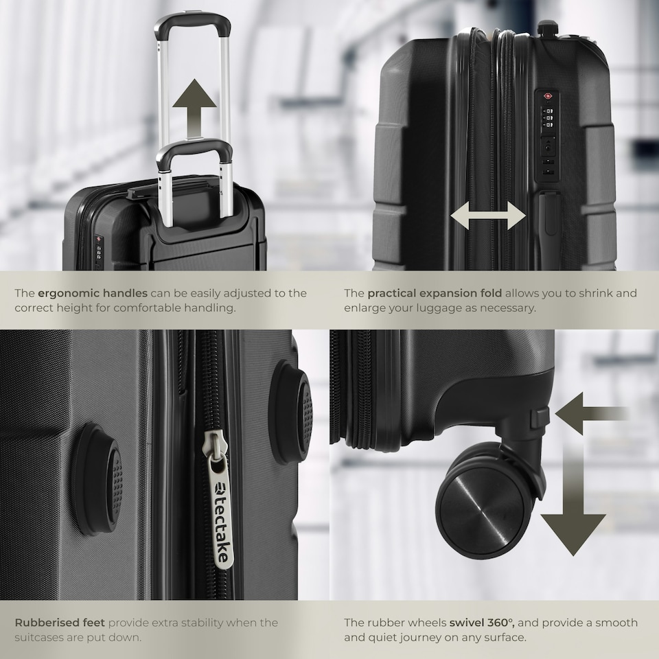 image 1 of Suitcase Luggage Set - L, M & S sizes, ABS plastic, swivel wheels, combination lock Black