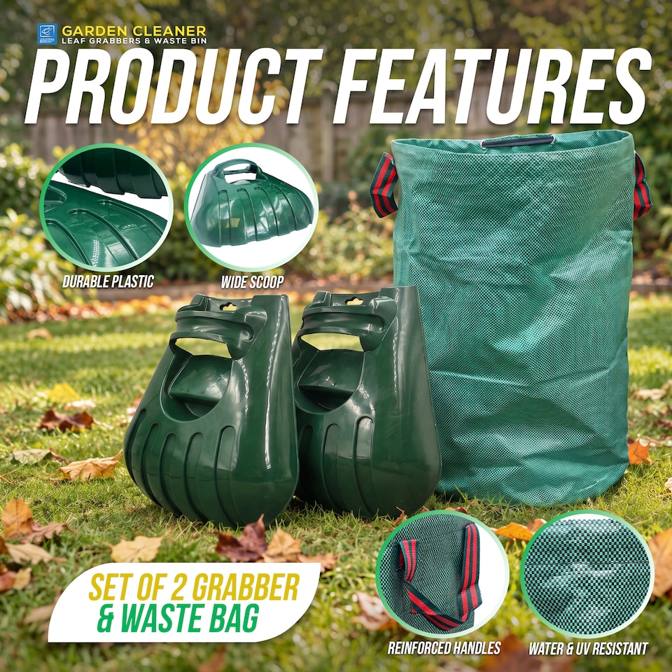 image 1 of Garden Waste Bag 500L with Leaf Scoops Garden Clean up Set