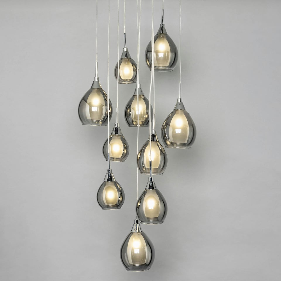 image 1 of BHS Carmella Cluster Ceiling Pendant with Smoked & Frosted Shades, Satin Chrome