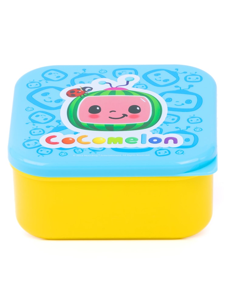 image 1 of CoComelon Lunch Box 3 Piece Set for Kids | Boys Girls Blue Yellow JJ Insulated Bag, Water Bottle & Snack Pot Merchandise