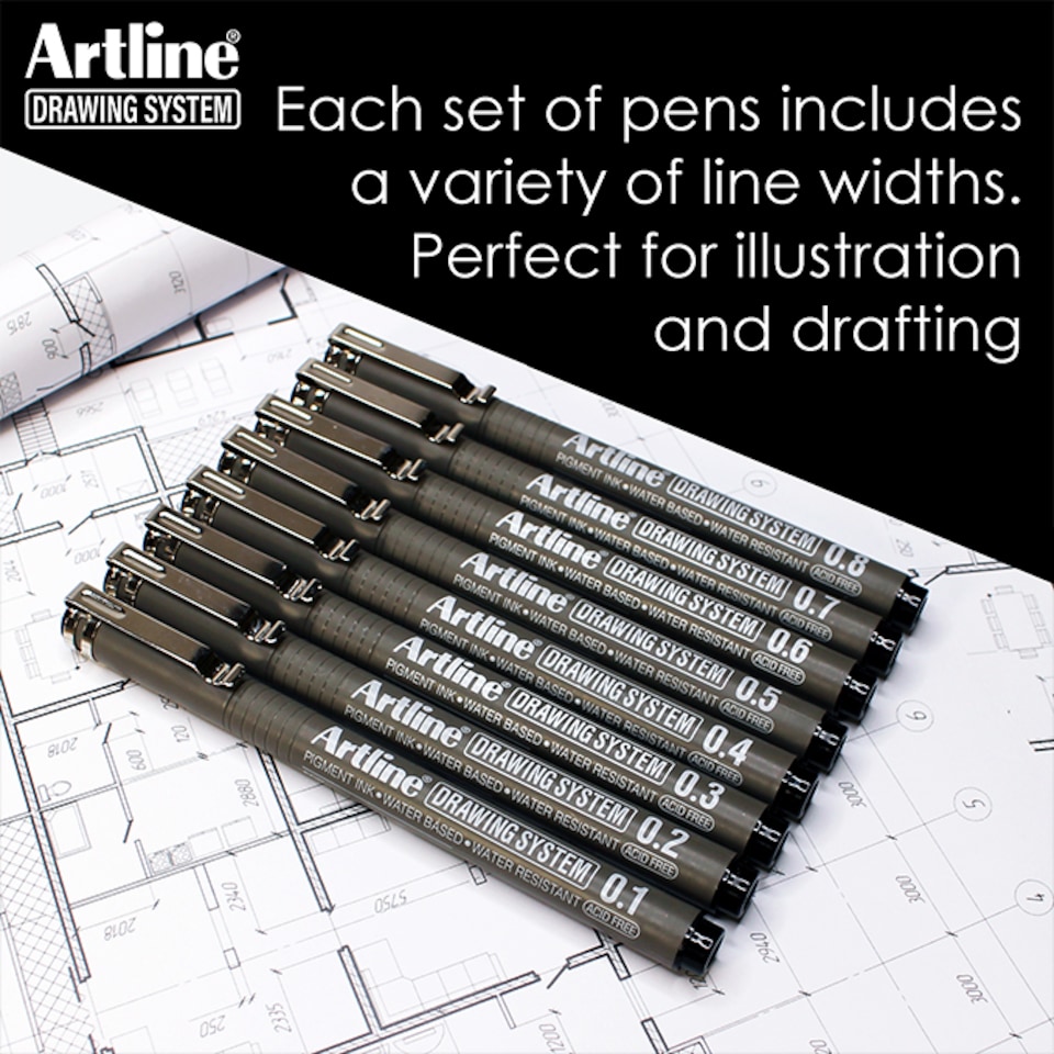 image 1 of Artline Drawing System Black Fine Tip Pens 4  Pack ( 0.05mm, 0.1mm, 0.3mm and 0.5mm Nib)