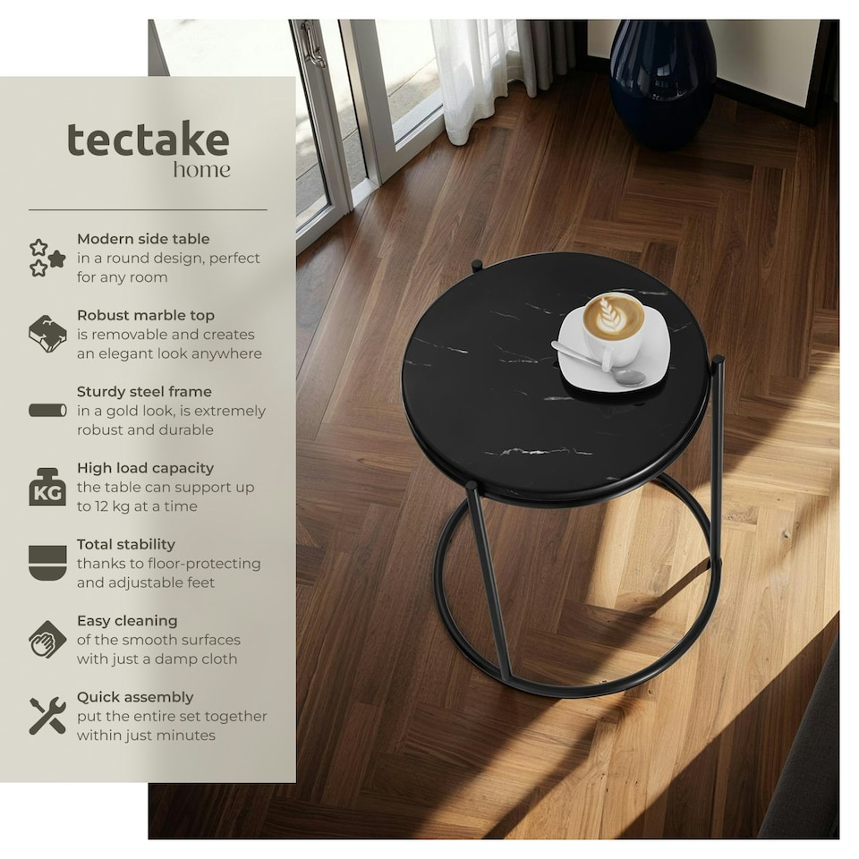 image 1 of Side Table Ellsa - marble top, steel frame, elegant design Black