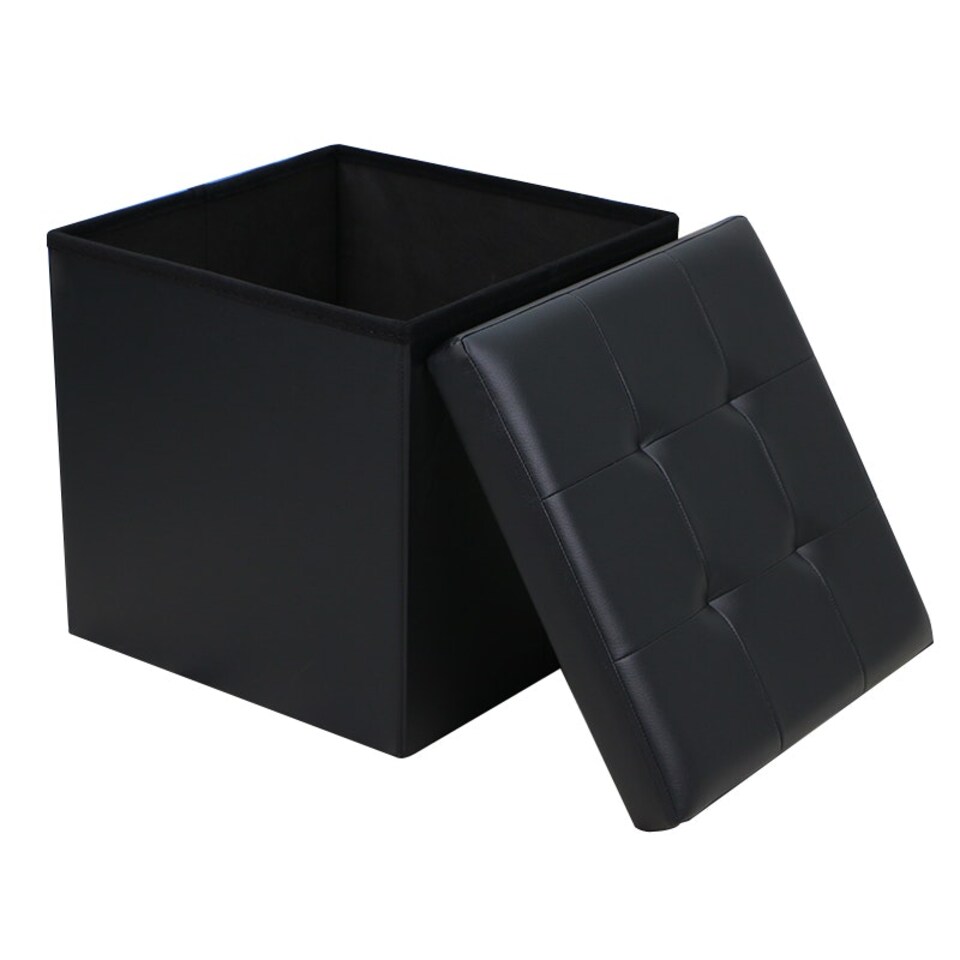 image 1 of Faux Leather Foldaway Storage Ottoman Brown