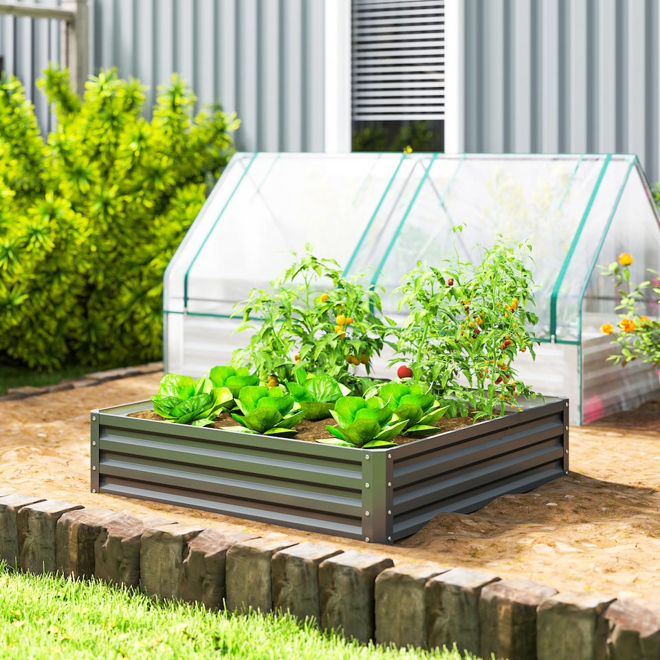 image 1 of Outsunny Raised Garden Bed Metal Garden Flower Vegetable Planter Light Grey