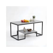 Alivio Modern Coffee Table with Metal Frame & Shelves Storage (Grey)