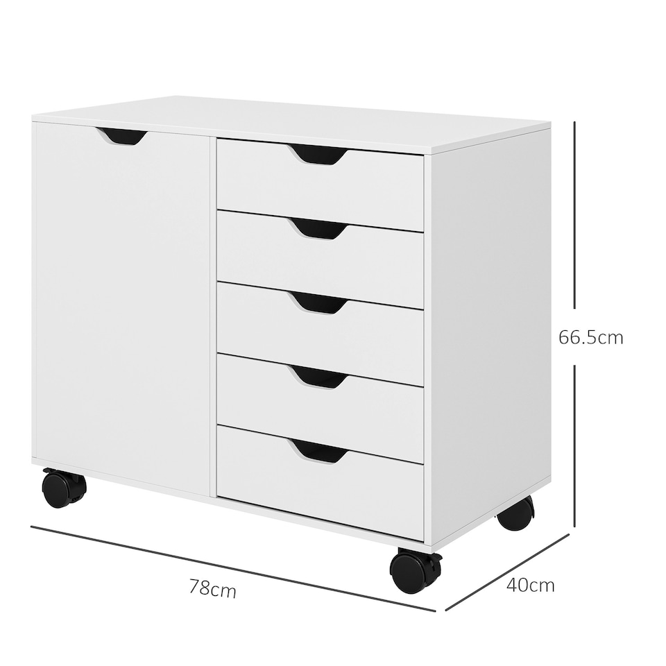 image 1 of HOMCOM Modern Mobile 5-Drawer Cabinet w/ Door, Office Storage Cabinet White