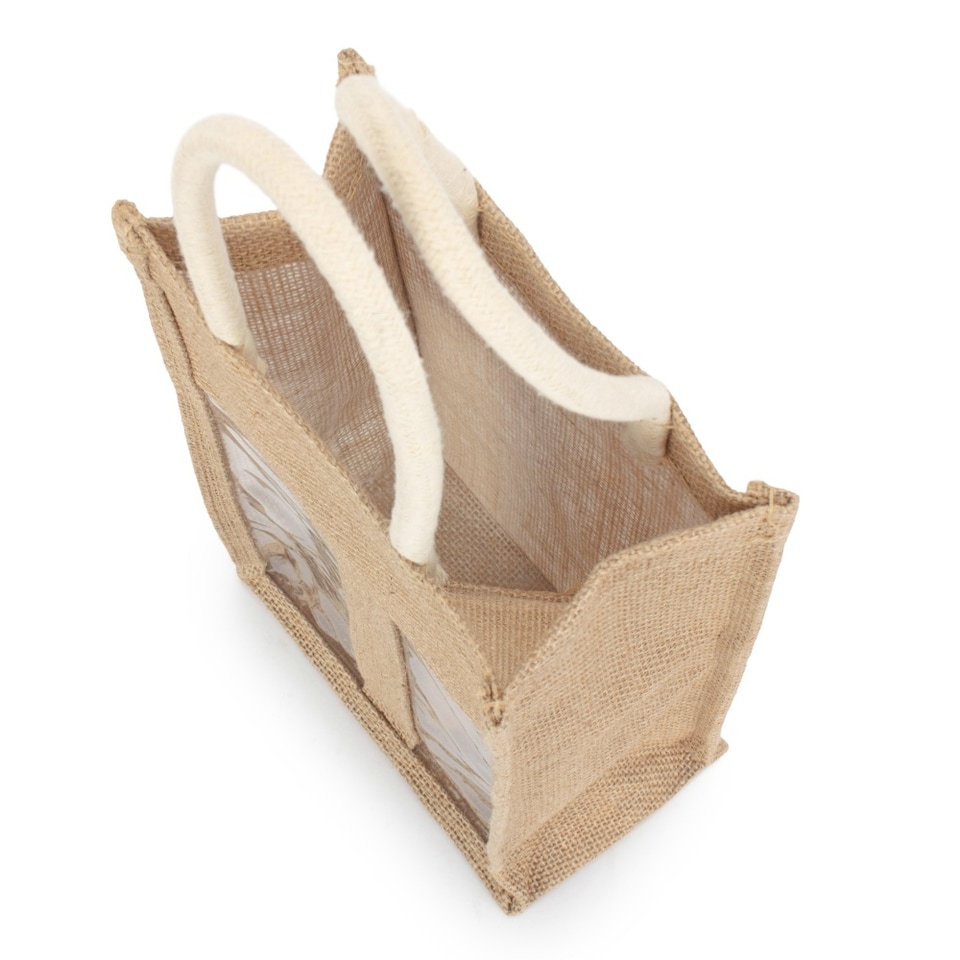 image 1 of Double Bottle Jute Bag | Brown | Brown