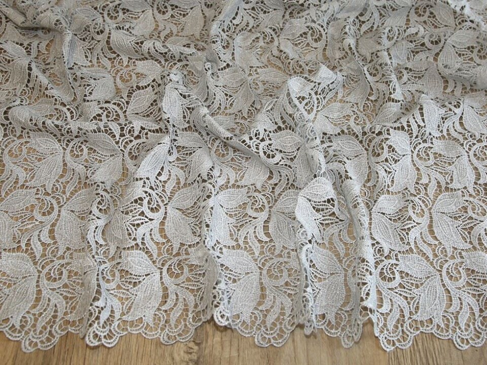Silver Heavy Guipure Lace Fabric for Bridal, Dressmaking, 137cm / 53" Wide - per metre