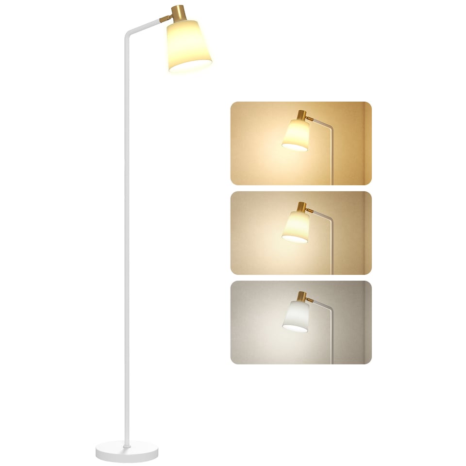 image 1 of HOMCOM Standing Lamp with Rotatable Head, Modern Floor Lamp, White
