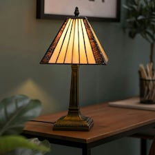 ValueLights Tiffany Stained Glass Antique Brass Table Lamp & Bulb Multi