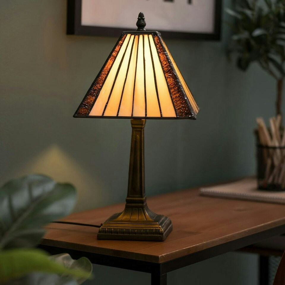 image 1 of ValueLights Tiffany Stained Glass Antique Brass Table Lamp & Bulb Multi