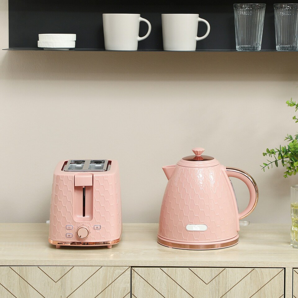 image 1 of HOMCOM Kettle and Toaster Set 1.7L Kettle & 2 Slice Toaster Set, Light Pink