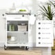 image 3 of HOMCOM Wooden Kitchen Island on Wheels, Serving Cart Storage Trolley with Stainless Steel Top, Drawer, Side Handle and Rack, White