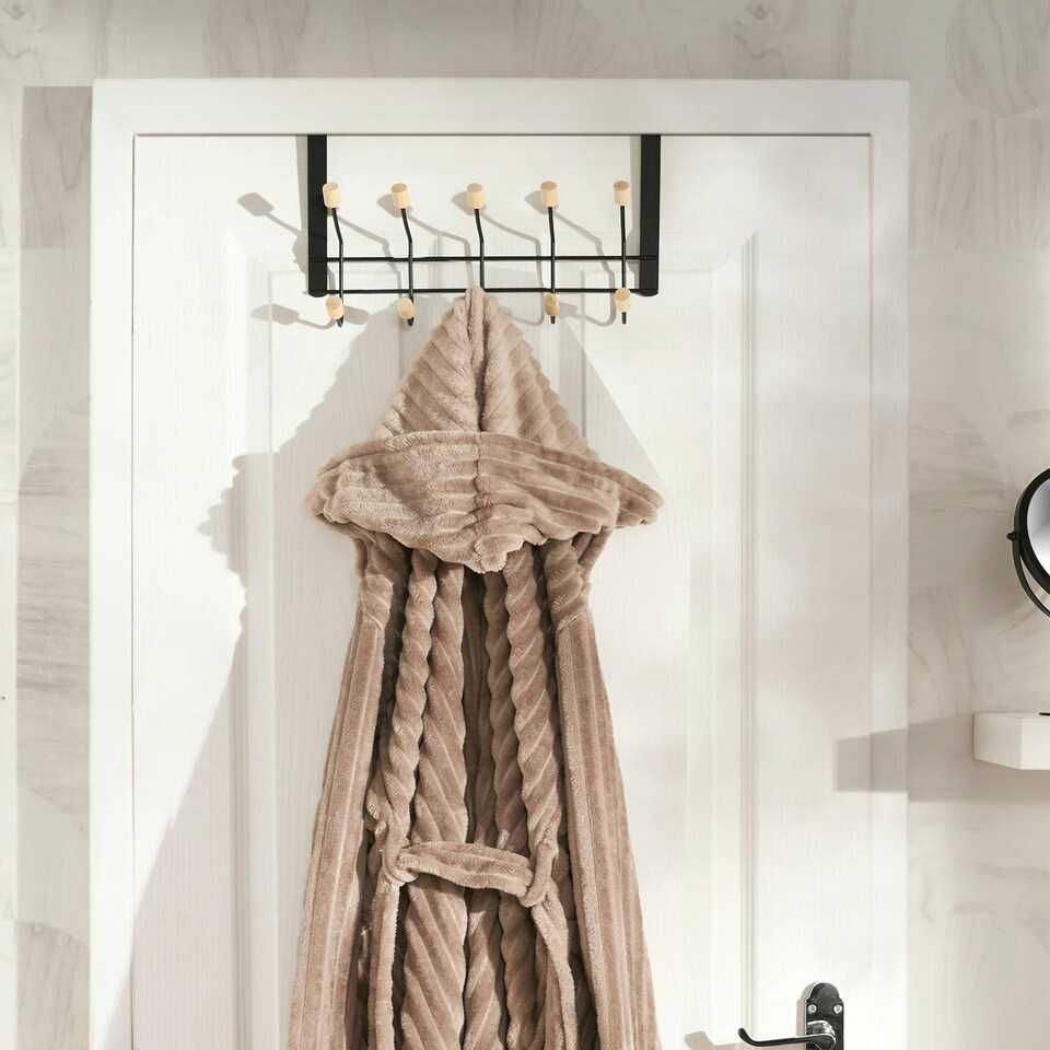 image 1 of OHS Over Door 10 Hooks Coat Hanger Wood Organiser Space Saving Home Storage Rail