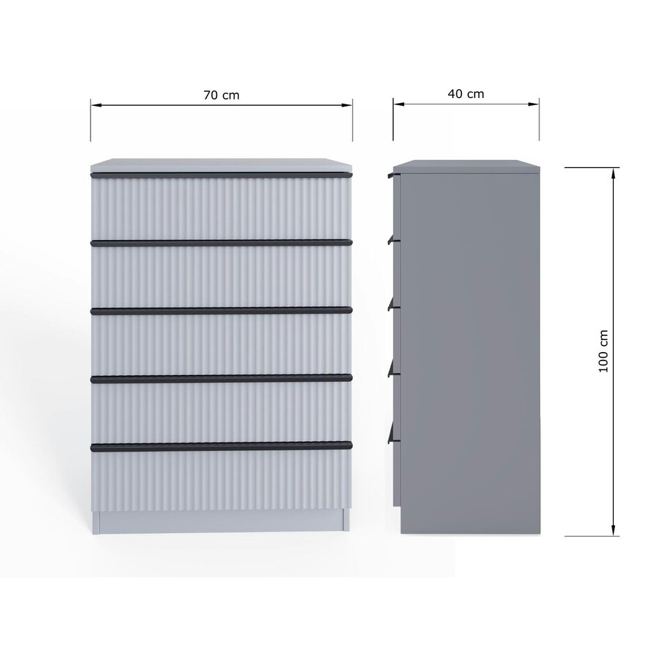 image 1 of FWStyle Lania Ripple Ridged 5 Drawer Chest Of Drawers Matt Grey