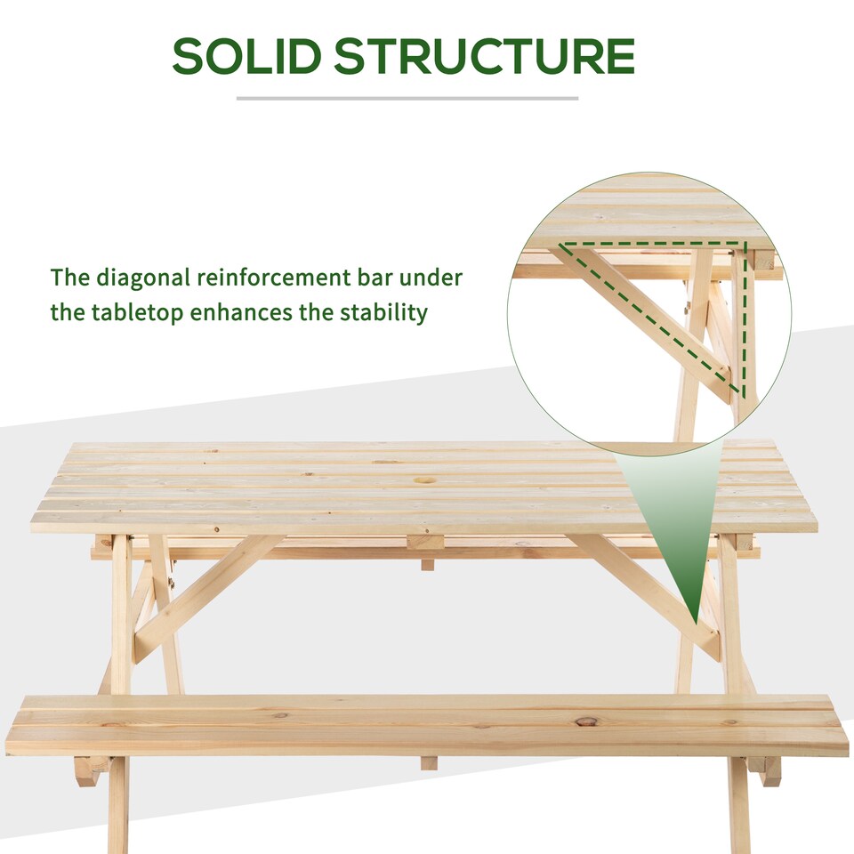 image 1 of Outsunny 5.8FT Outdoor Wooden Picnic Table Bench Garden Patio Pub Chair 6 Seats