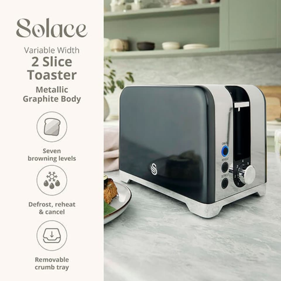image 1 of Swan Solace Graphite 2 Slice Toaster